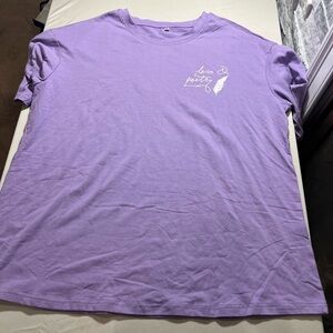 Purple Graphic Tee – "Love & Poetry" Feather Design Large NWOT
